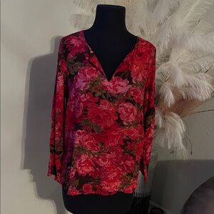 Vibrant Floral Blouse in Red and Pink